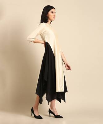 Beige cotton silk panel dress 3