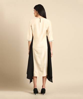 Beige cotton silk panel dress 4