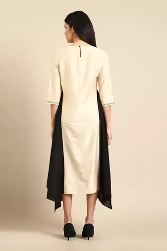 Beige cotton silk panel dress