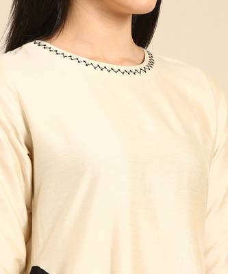 Beige cotton silk panel dress 5