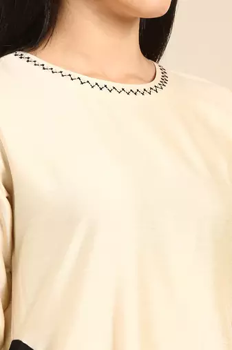 Beige cotton silk panel dress