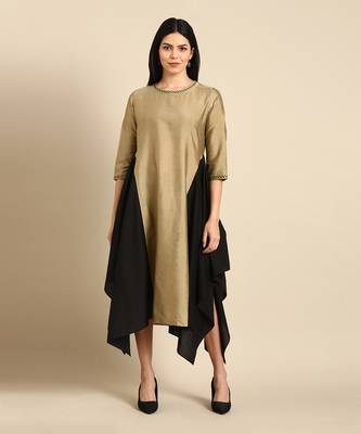Gold black cotton silk dress 1
