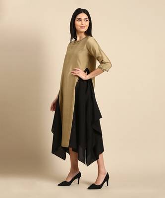 Gold black cotton silk dress 2