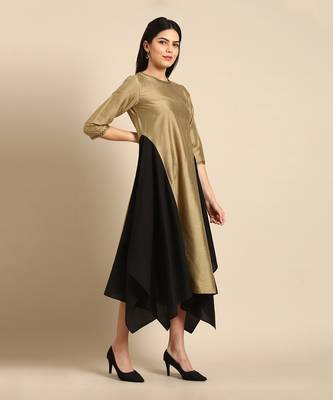 Gold black cotton silk dress 3