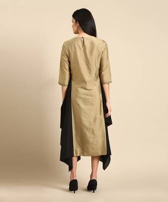 Gold black cotton silk dress 4