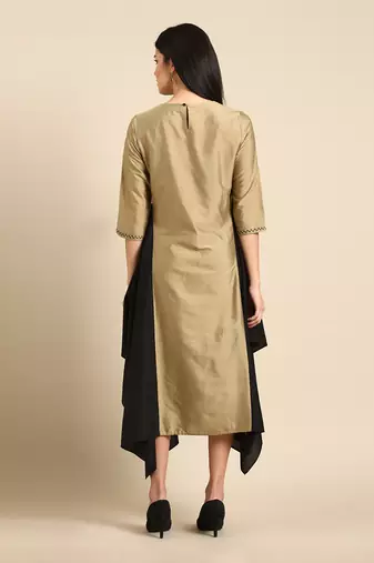 Gold black cotton silk dress