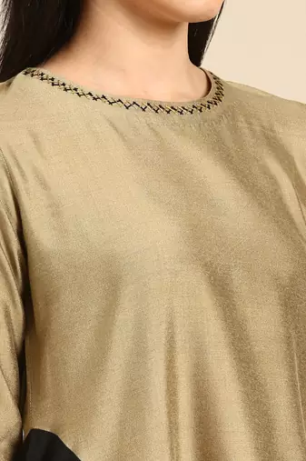 Gold black cotton silk dress