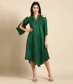 Bottle green slub silk dress