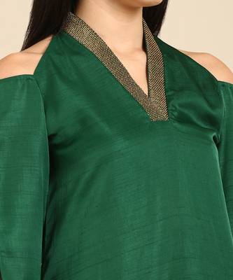Bottle green slub silk dress 5