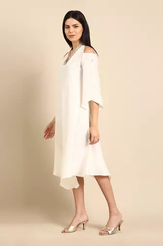 Ivory slub silk dress
