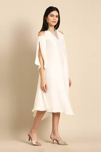 Ivory slub silk dress