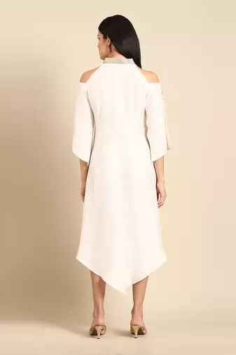 Ivory slub silk dress