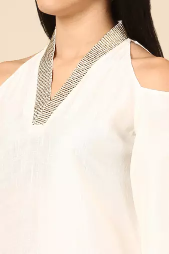 Ivory slub silk dress