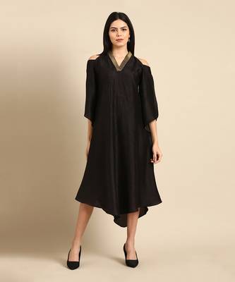 Black slub silk dress 1
