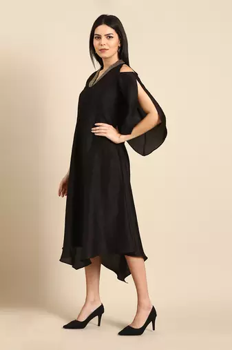 Black slub silk dress
