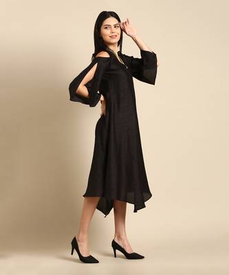 Black slub silk dress 3