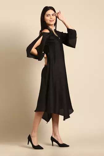 Black slub silk dress