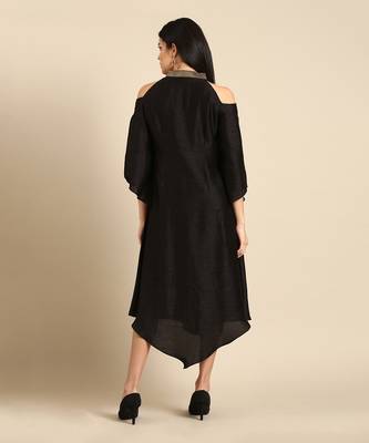 Black slub silk dress 4
