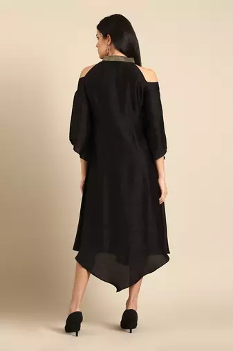Black slub silk dress