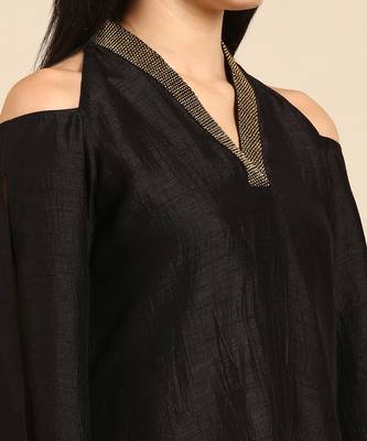 Black slub silk dress 5