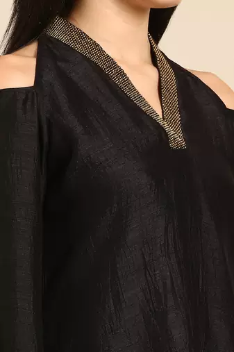 Black slub silk dress