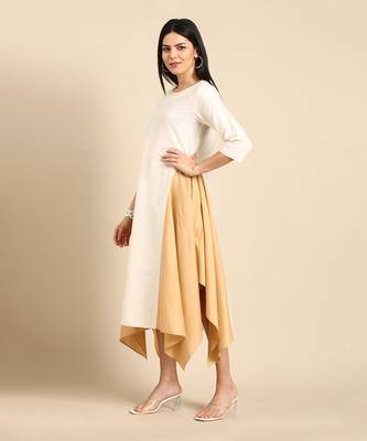 Ivory gold cotton silk dress 2