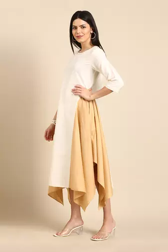 Ivory gold cotton silk dress