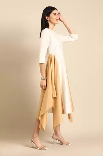 Ivory gold cotton silk dress