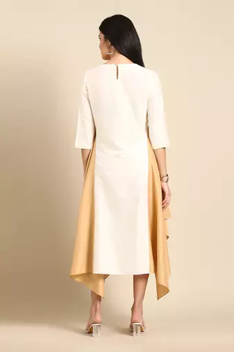 Ivory gold cotton silk dress