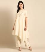 Beige cotton silk embroidery cord set