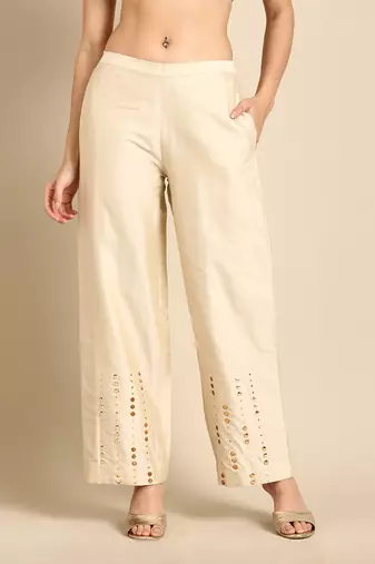 Beige cotton silk embroidery cord set