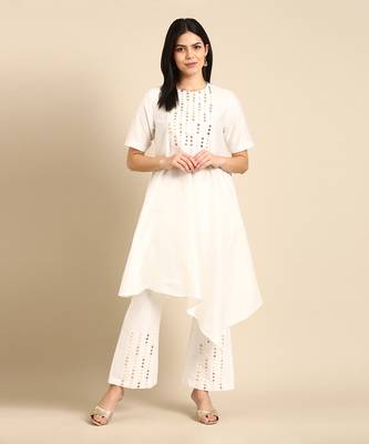 Ivory cotton silk embroidery cord set 1