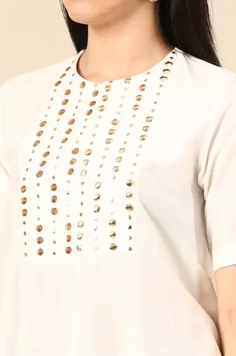Ivory cotton silk embroidery cord set