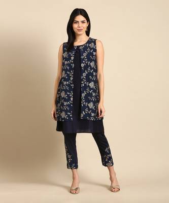 Blue silk chanderi silk cord set 1