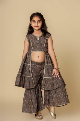 Girls Festive Kurta & Sharara Set in Cotton 4