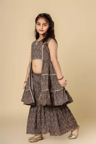 Girls Festive Kurta & Sharara Set in Cotton