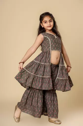 Girls Festive Kurta & Sharara Set in Cotton