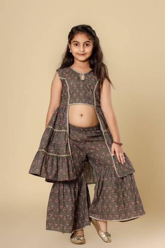Girls Festive Kurta & Sharara Set in Cotton
