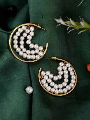 Gold plated pearl beads half hoop earrings 1