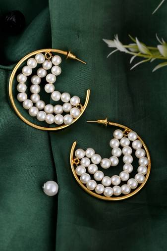 Gold plated pearl beads half hoop earrings