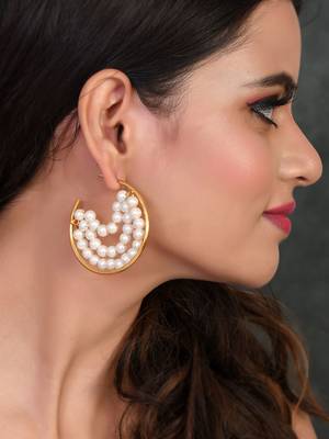 Gold plated pearl beads half hoop earrings 2