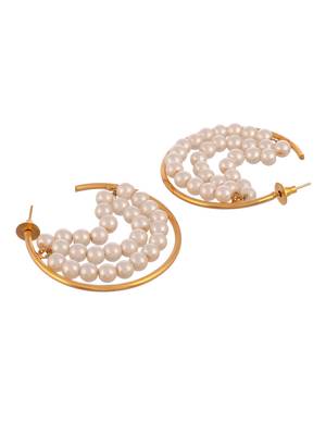 Gold plated pearl beads half hoop earrings 3