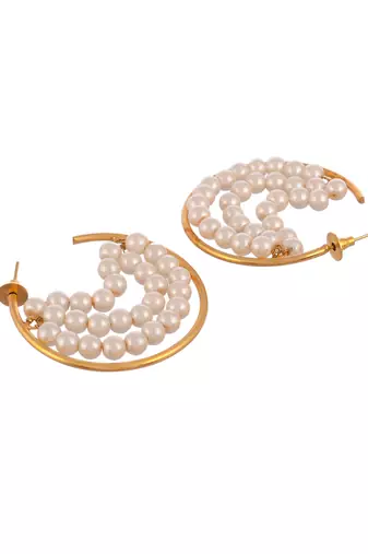 Gold plated pearl beads half hoop earrings