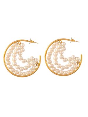 Gold plated pearl beads half hoop earrings 4