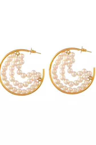 Gold plated pearl beads half hoop earrings