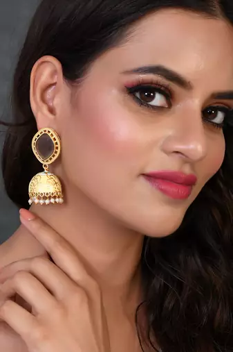 Gold plated ethnic jhumka earrings