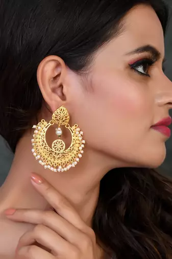 Gold plated ethnic chandbali earrings