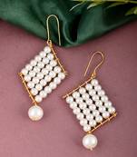 Gold tone pearl dangle western earrings