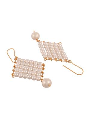 Gold tone pearl dangle western earrings 3