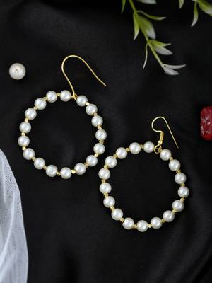 Gold plated circular pearl beads dangle western earrings 1